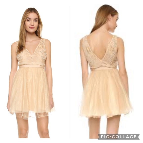 Free People Deja Vu Beaded Embroidered Rose Gold Tulle Mini Dress Size 10 - Picture 16 of 16